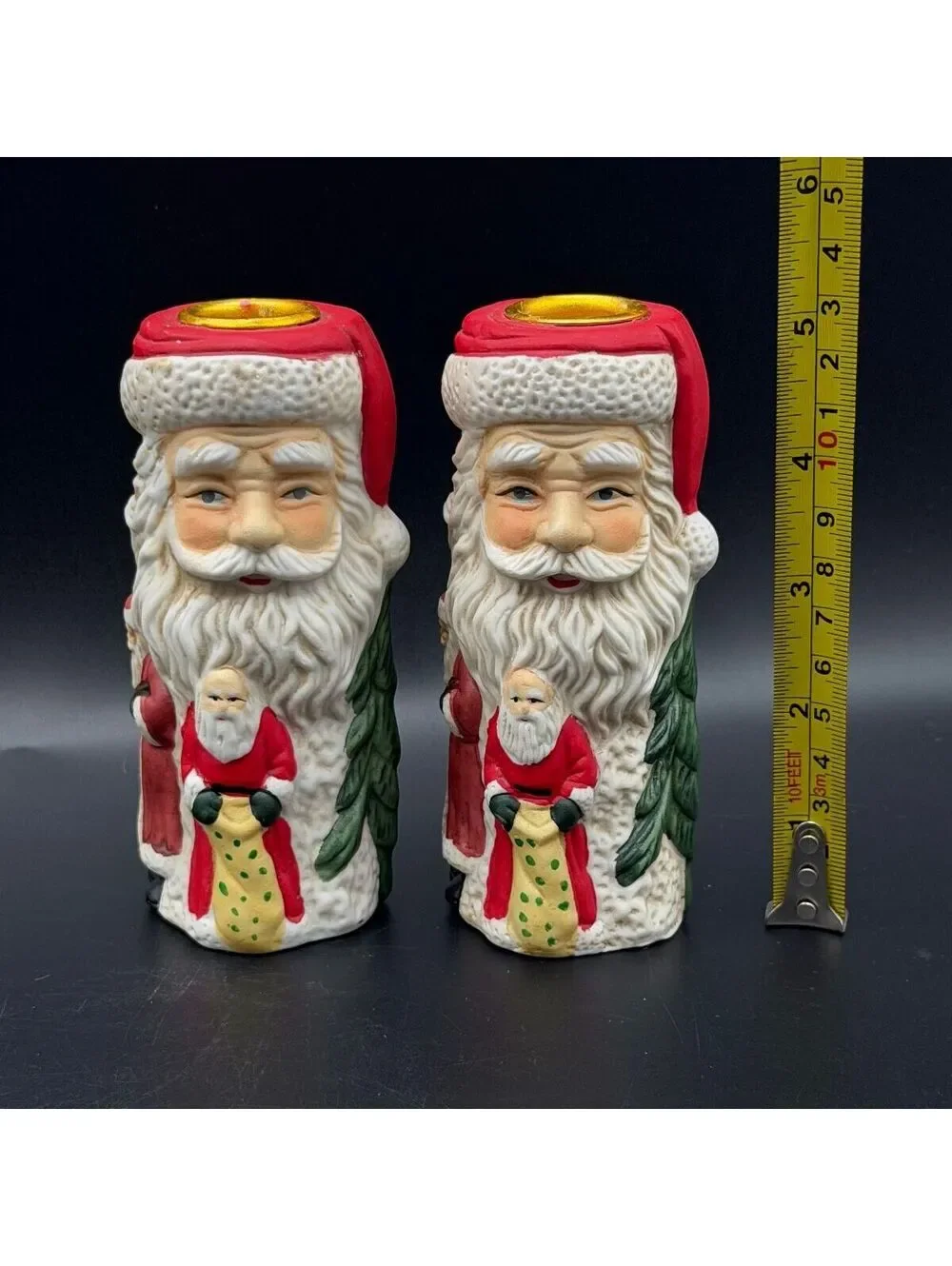 Vintage Ceramic Santa Candle Holders Set of 2 Christmas Holiday Decor